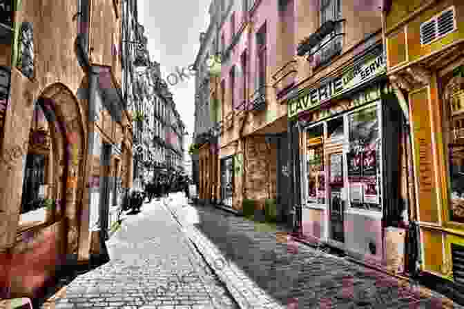 A Cobblestone Street In Paris During World War II, Lined With Cafes And Shops, With People Walking Amidst The Ruins. The Parisian Spy: A Gripping WW2 Love Story (A Resistance Girl Novel 3)