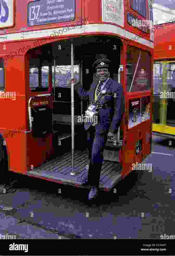 A Conductor Standing On The Rear Platform Of A Routemaster Bus. London Routemasters In The Late 1970s And Early 1980s