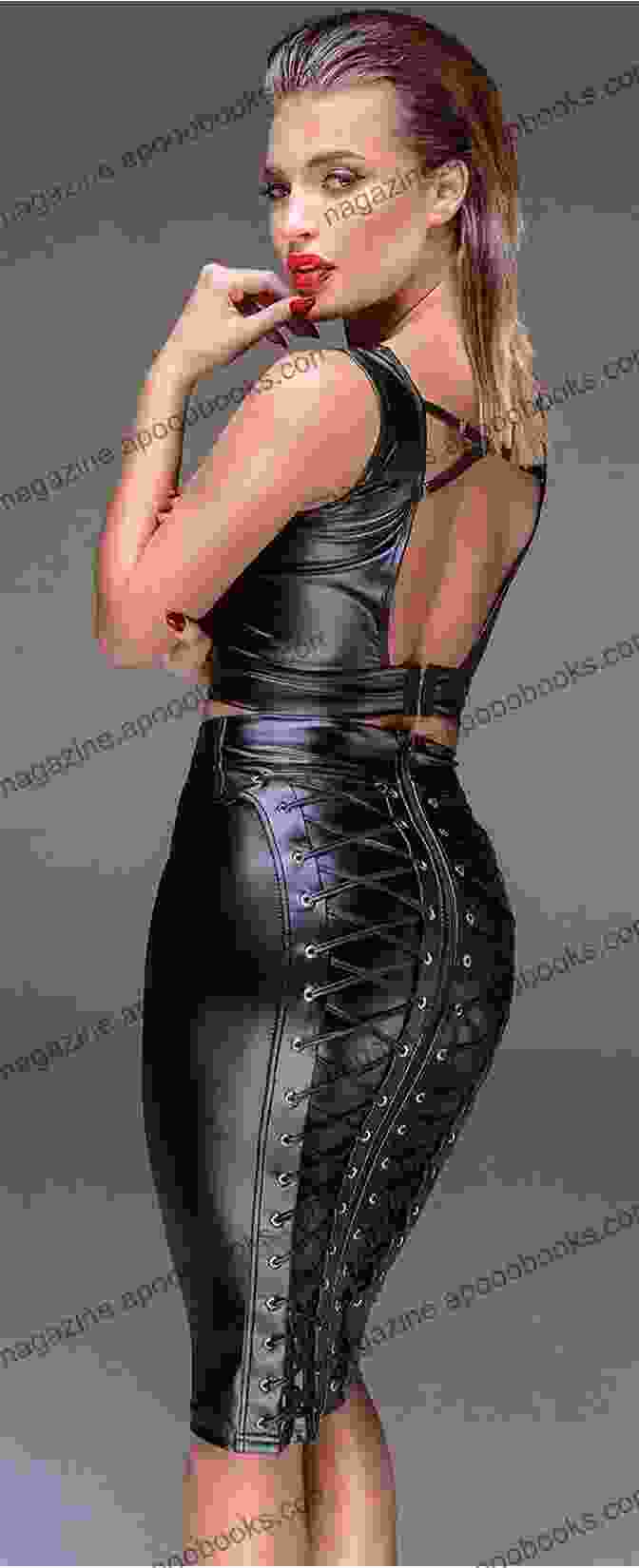 A Model Posing In A Glamorous Leather Outfit, With A Caption That Reads: Leather And Lace Ingrid Newkirk