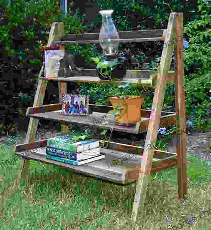 A Rustic Ladder Shelf Made From Reclaimed Wood, Repurposed Into A Functional Storage Piece With Shelves And Drawers, Displaying Books, Plants, And Decorative Items Quilt Modern Curves Bold Stripes: 15 Dynamic Projects For All Skill Levels