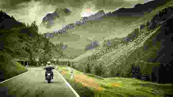 Motorcyclist Riding Through A Scenic Road In Europe With Mountains In The Background Roads Are For Journeys : Motorcycling Through Europe